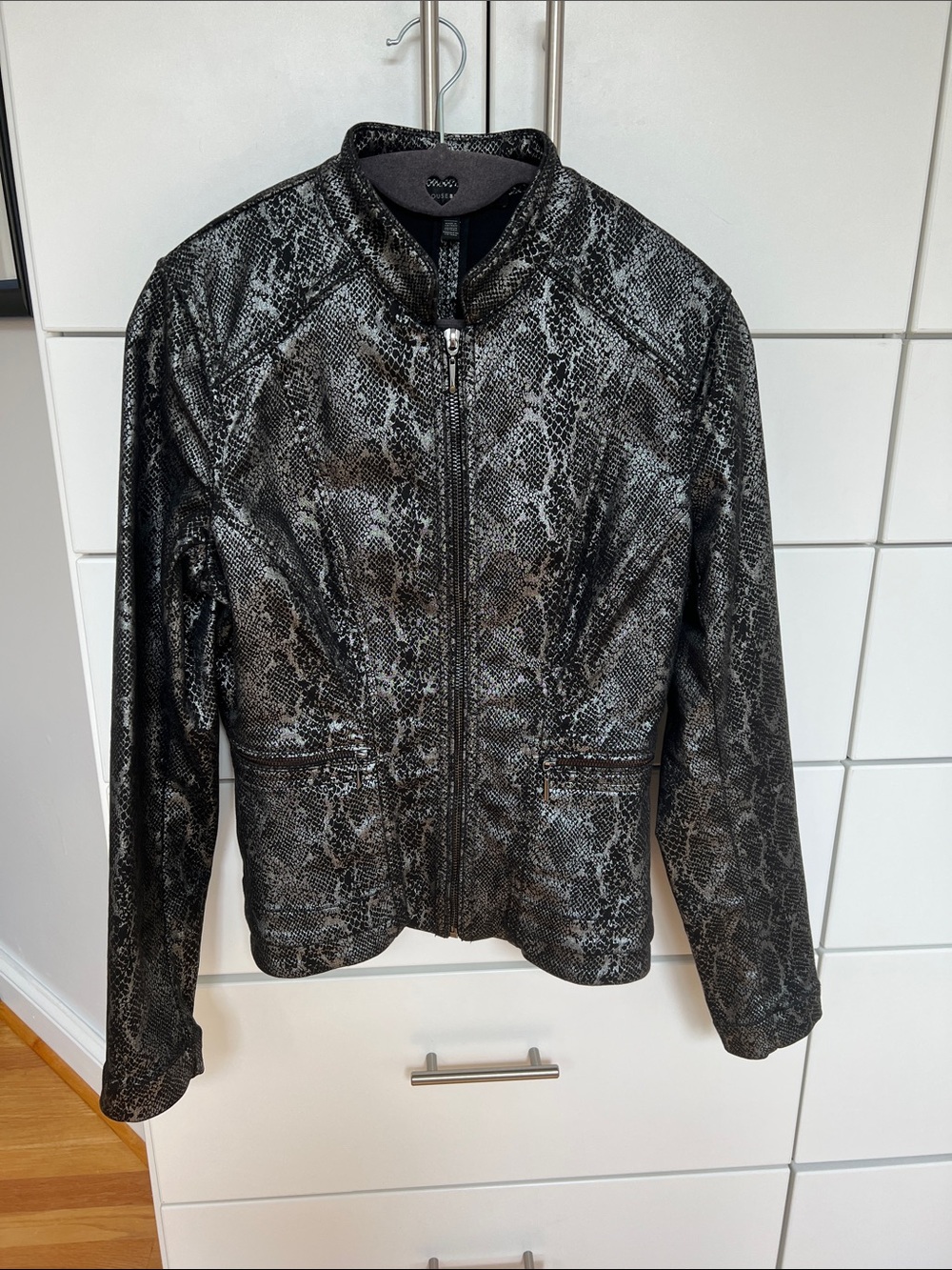 WHBM Metallic Snake-Print Zip Jacket - Black & Silver